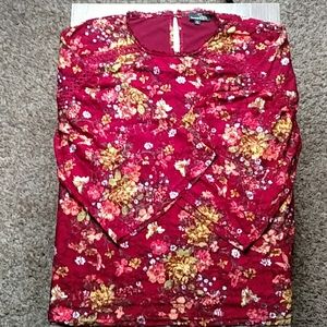 Suzanne Betro Red Floral Bell Sleeve Lacy Blouse